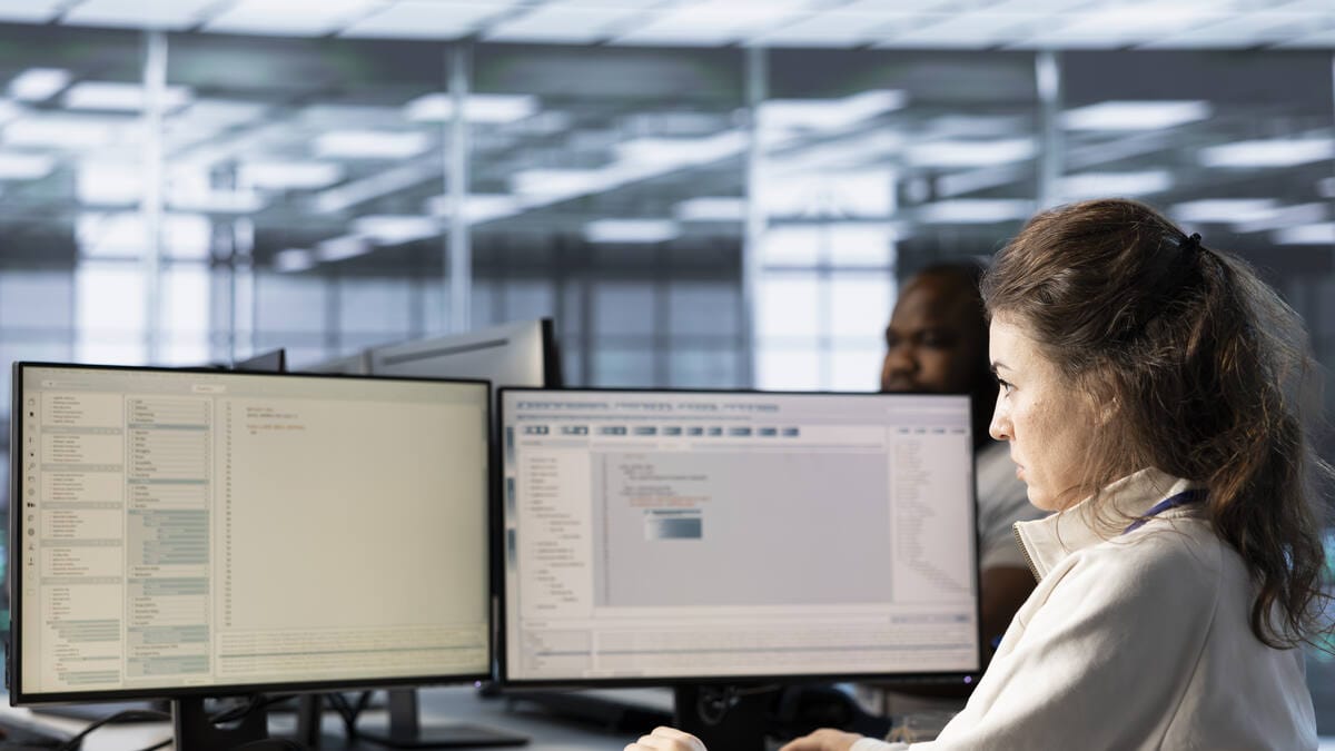 Administratori u data centru pregledaju opremu servera tokom redovne provere